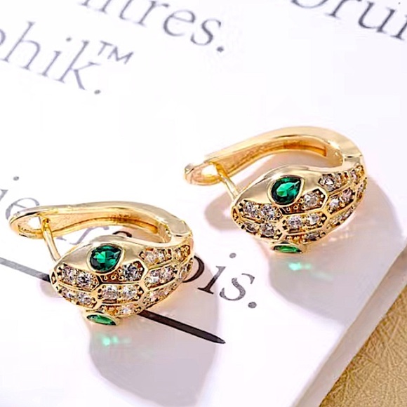 Gold Snake Zircon Earrings Creative Design Trendy Serpent - Picture 2 of 3